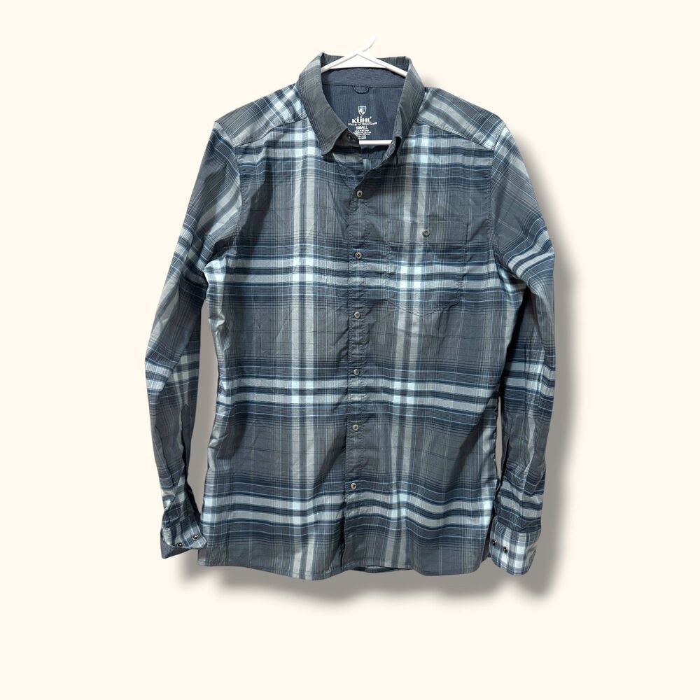 KUHL Shirt Mens S Long Sleeve Plaid Button Front Outdoor Tech Blue Gray
